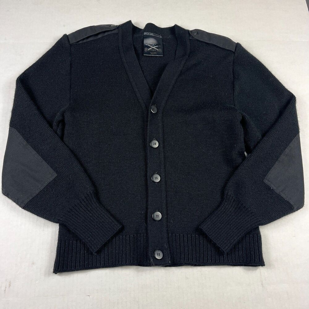 Military Equipment Wool Blend Cardigan Sweater Black Button Up Utility 38R Med